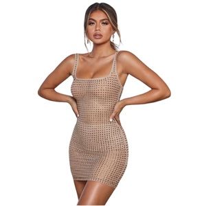 NWT US 4 oh Polly sheer nude rhinestone mini dress